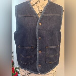 Vintage Roebucks Denim Jean BOA Vest 1970s Sears Sherpa Lined Snap Button Unisex